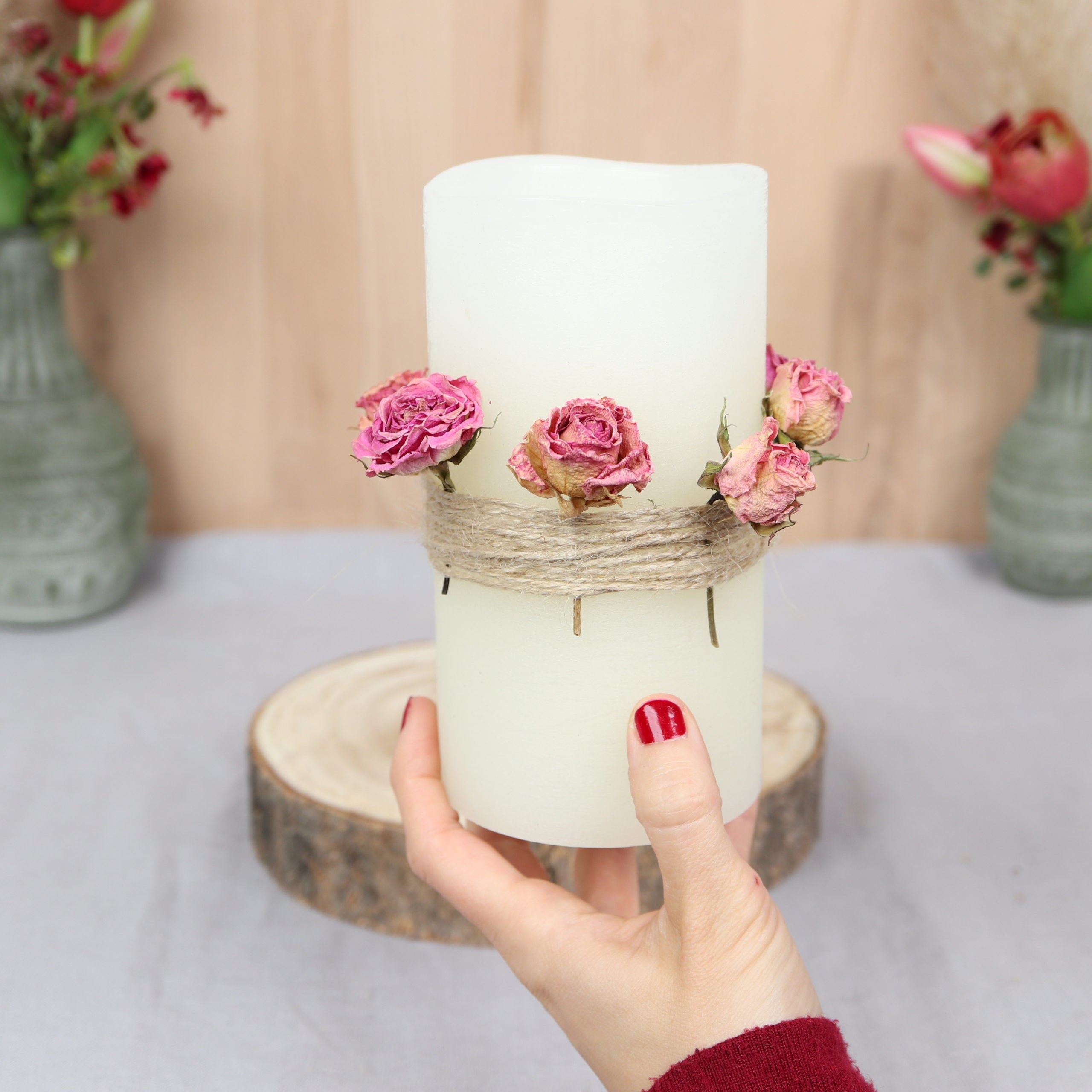 DIY  Romantic LED Candle Decoration with Dried Roses
