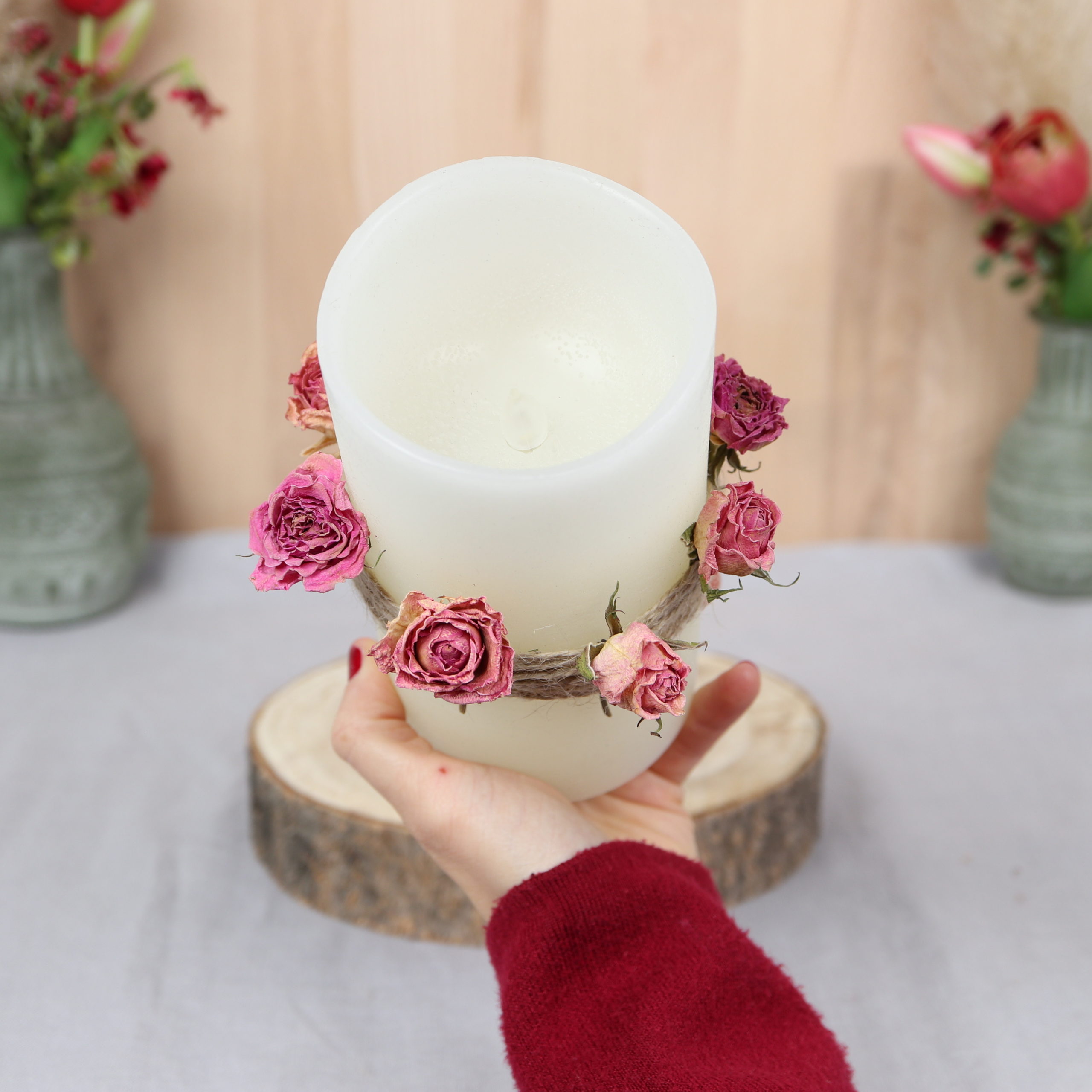 DIY  Romantic LED Candle Decoration with Dried Roses