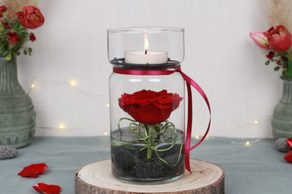 Einzelne Rose im Glas dekorieren